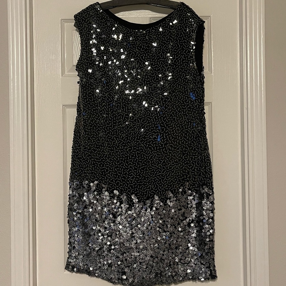 Silver and Black Sequin Dress Monique Lhuillier Size 12
